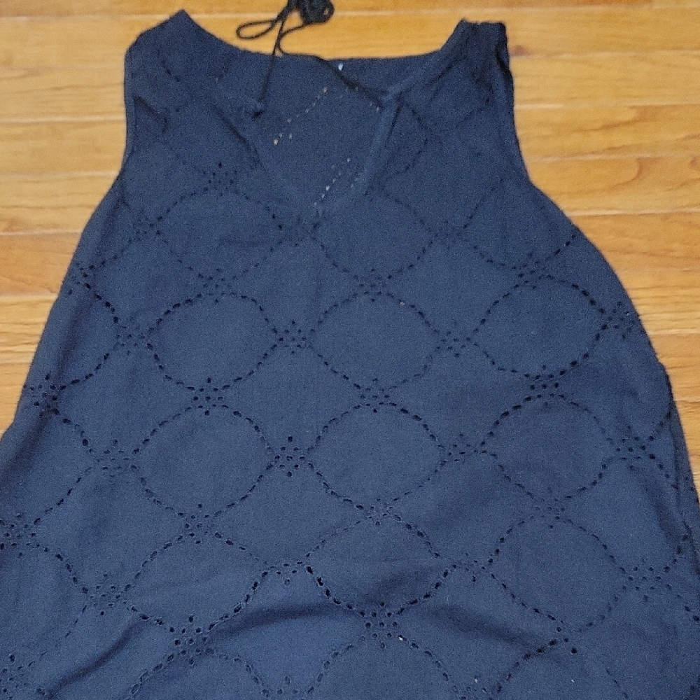 Women's Navy Eyelet Knit Tank Top